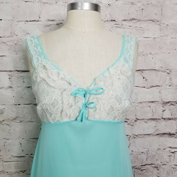 Vintage 60s Blue Hollywood Glam Nightgown Boudoir… - image 2