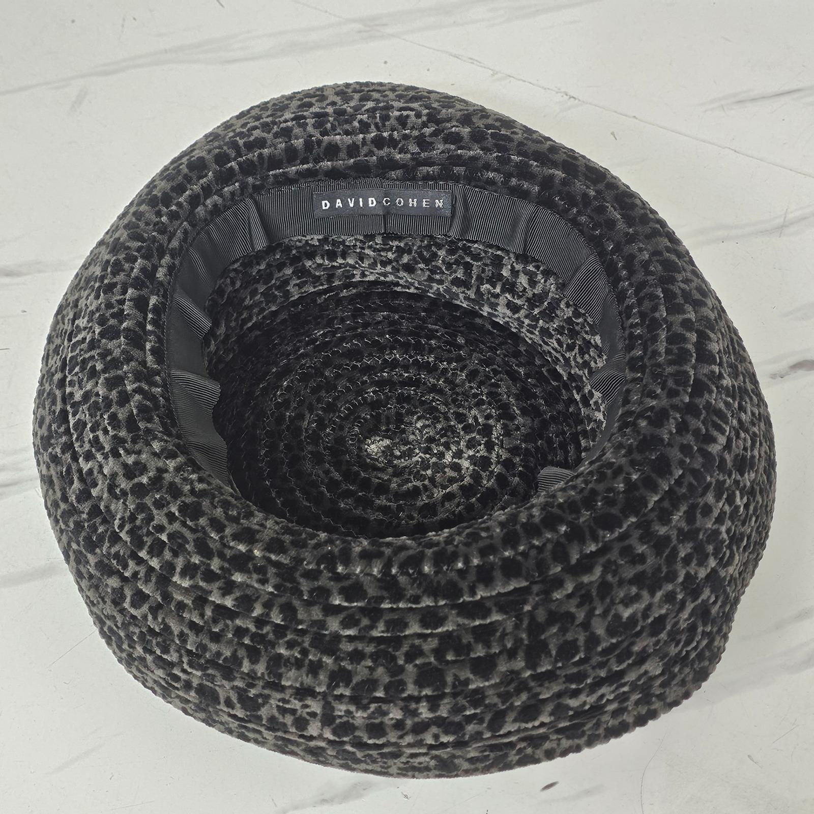 Vintage 90s David Cohen Leopard Velor Hat Gray Black Curled Brim Retro Glam‎ Vintage 90s David Cohen Leopard Velor Hat Gray Black Curled  main image 2