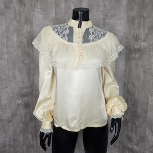 Vintage 70s 80s Gunne Sax Style Ivory Lace Victorian Prairie Blouse Cottagecore