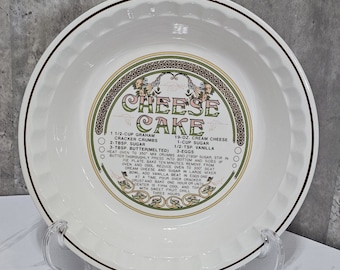 Vintage 80s Hankook Cheese Cake Recipe Ceramic Pie Plate Collectors Baking Decor