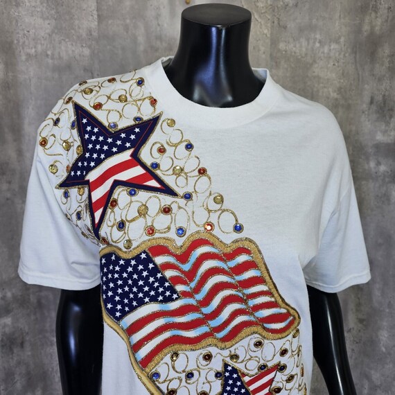 Vintage 90s Hanes Puff Paint USA Flag Patriotic July 4th