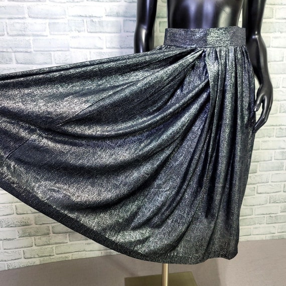 Vintage Black Silver Metallic Pleated High Waiste… - image 2