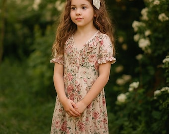 Vintage Kids Girls 90s Pastel Pink Floral Chintz Print Collared Puff Sleeve  Lined Party Dress Size 8/9 Easter Sunday Best Ribbon Spring - Etsy