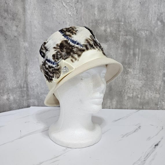 Vintage 50s Glenover Henry Pollak Feather Wool Cloche Hat  display picture 1