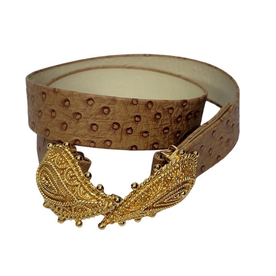 Vintage 90s Mimi di N Womens‎ Goldtone Paisley Buckle Faux Ostrich Waist Belt Mimi Di N Buckle - Etsy main image 3