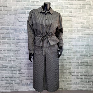 Vintage 70s 80s Ralph Creation Grey Black Pinstriped Peplum Blazer & Skirt Suit