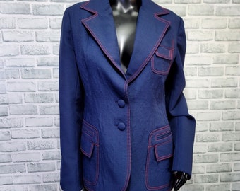Vintage 60er Jahre Lilli Ann Damen M Blauer Blazer Rote Naht Detail Sportmantel Jacke