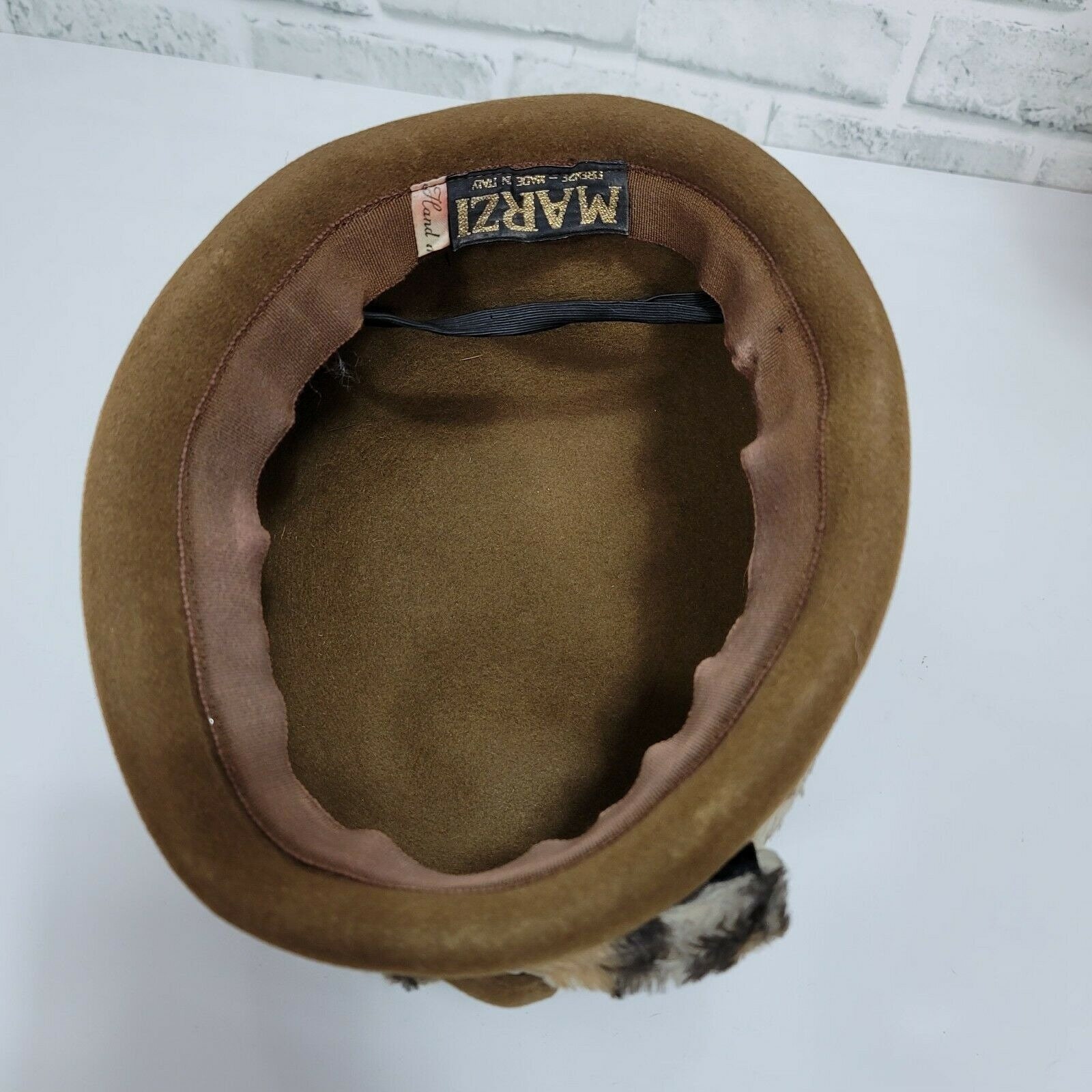 Vintage MARZI Firenze Designer Brown Felt Cloche Hat Faux  display picture 1