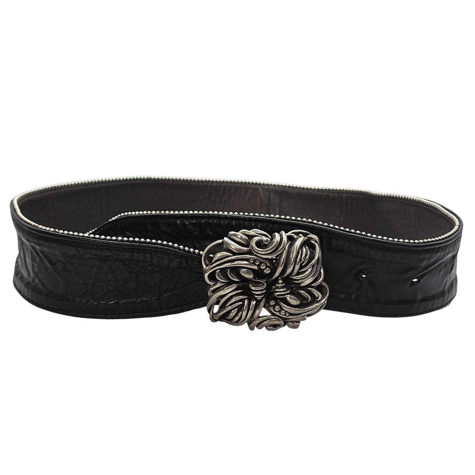 FAHRENHEIT Black Leather Belt with Silver Buckle Gorpcore, Pirate, Travel Western Buckle Set Leather Belt – Front General Store main image 3