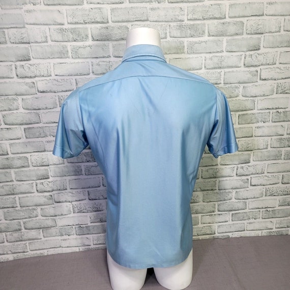 Vintage 70s Mens M Qiana Shiny Baby Blue Button F… - image 5