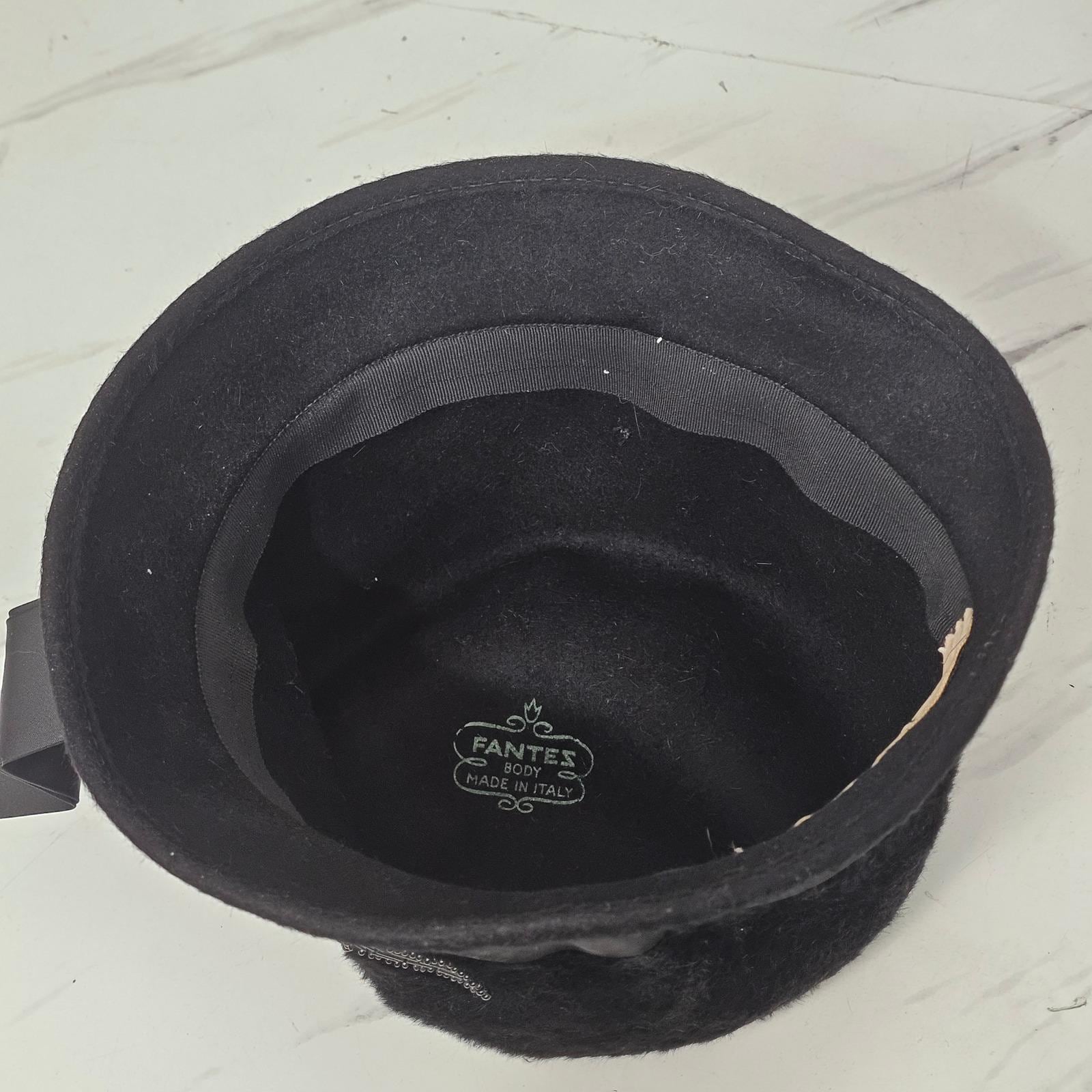 Vintage Mr Walter New York Black Fur Felt Beaded Hat Satin  display picture 3