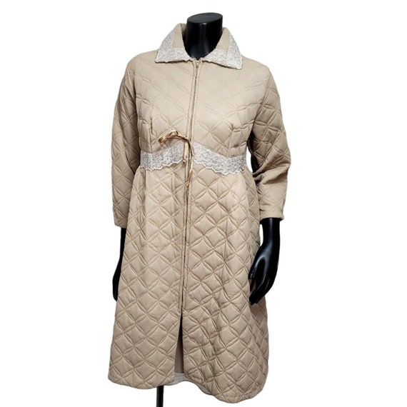 Vintage 50s 60s Danielle Peignoir Set Tan Quilted… - image 3