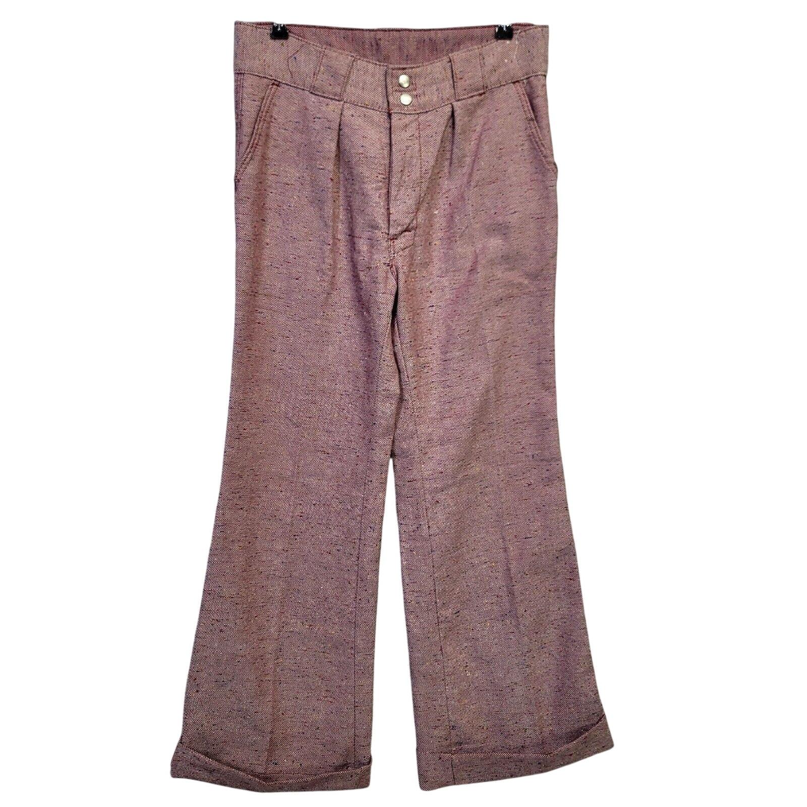 Vintage Male 70s Burgundy Slub Weave Flare Pants Mens 34x33