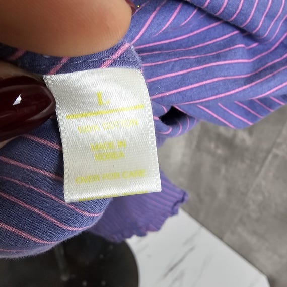 Vintage Mayflower Victoria Womens L Blue Pink Striped Cotton Victorian Nightgown View 6