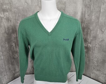 Vintage Pringle Sports Wool VNeck Pullover Sweater Green Jumper 42"/107 cm