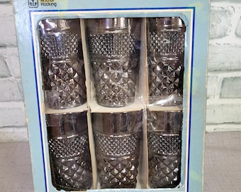 Set of 6 Vintage Anchor Hocking Wexford Pewter Mist Smoke 11oz Glasses NOS MCM