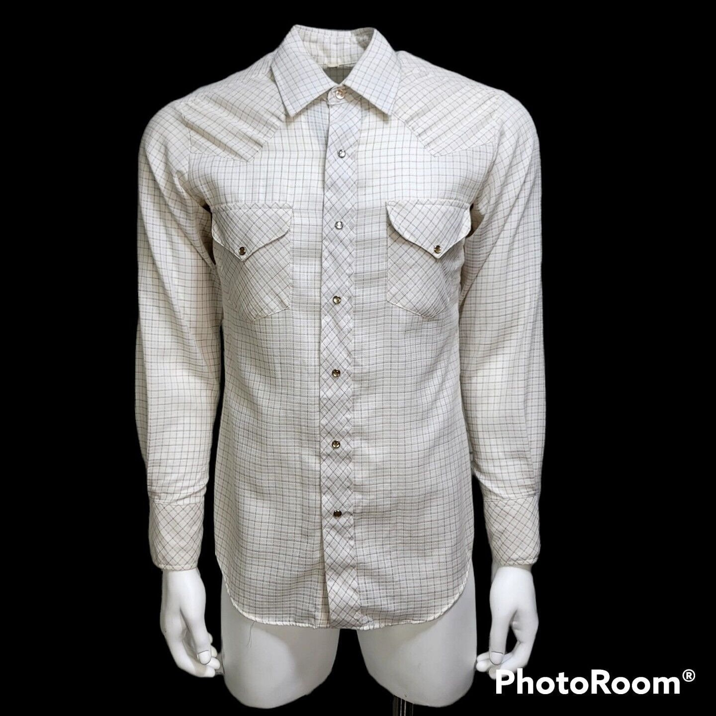 Vintage 70s Miller Western Wear Mens 15 33 Pearl Snap Shirt Plaid