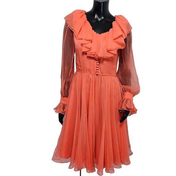 Vintage Miss Elliette California Coral Chiffon Co… - image 1