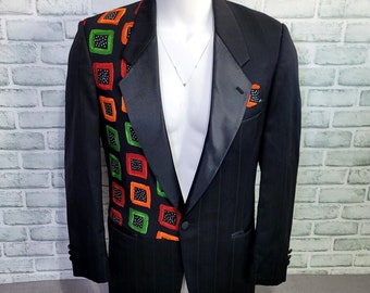 Vintage 90s Christian Dior Mens 39L Union Made Sport Coat Blazer Colorful Geo