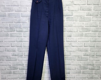 Vintage 60er 70er Smart Hose Damen XS Navy Blau High-Waist Hose Hose