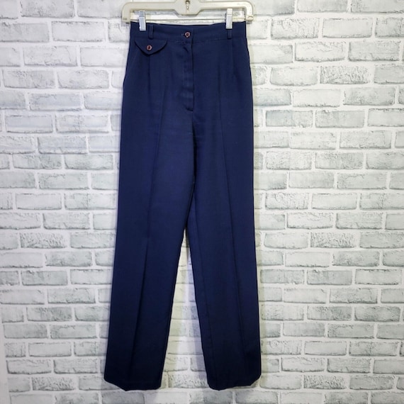 Vintage 60s 70s Smart Pants Womens XS Navy Blue Hi