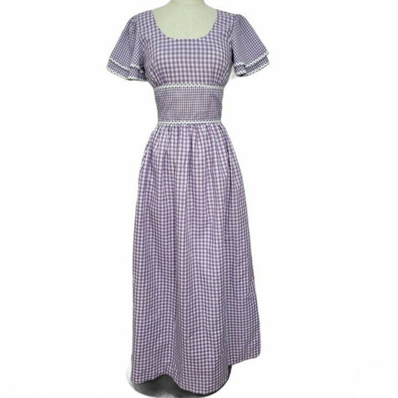 Vintage 70s Gingham Check Empire Waist Cottagecor… - image 1