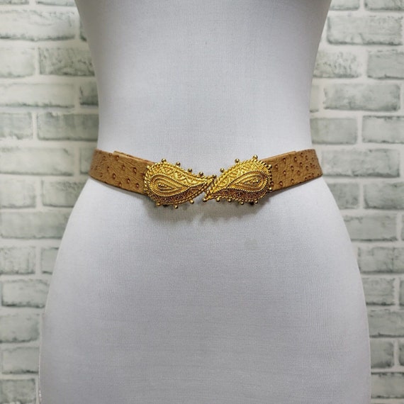 Vintage 90s Mimi di N Womens‎ Goldtone Paisley Buckle Faux Ostrich Waist Belt Mimi Di N Buckle - Etsy main image 4