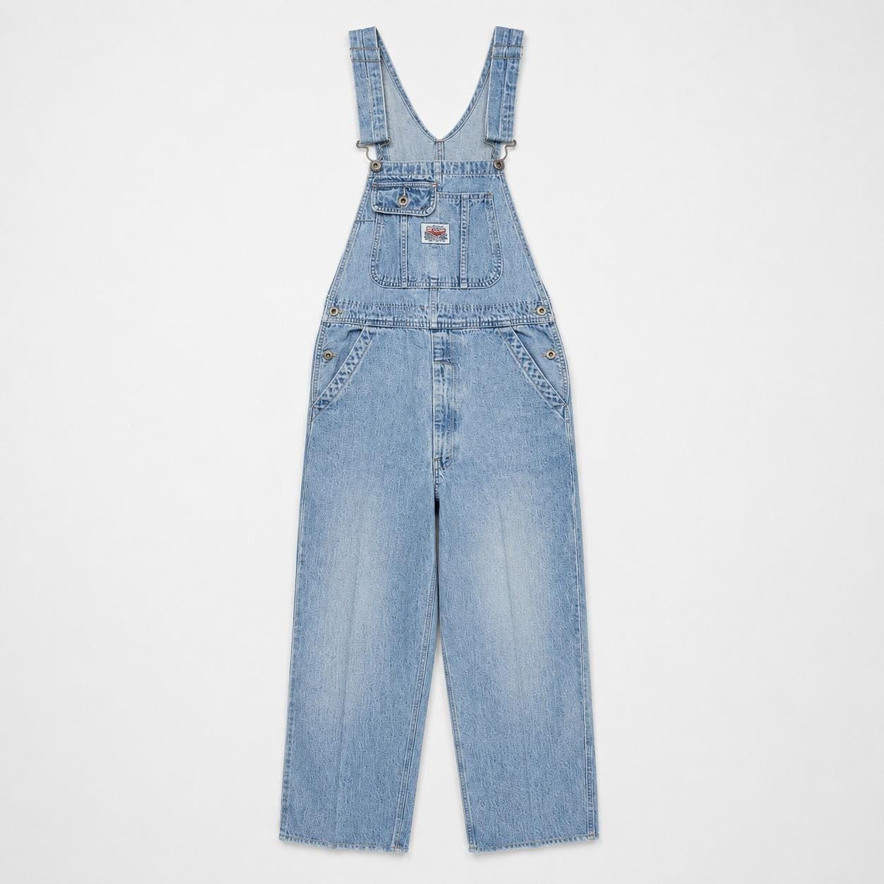 Vintage IKEDA Denim Overalls Canada Acid Wash Carpenter Raw Hem 90s Grunge M
