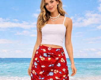 Vintage 90s Liz Wear Petite Red Floral Skort Skirt Shorts Summer Casual Cute Y2K