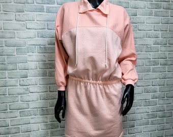 Vintage 80s Hang Ten Size S Pink Ribbed Dropped Waist Sweatshirt Dress New Wave