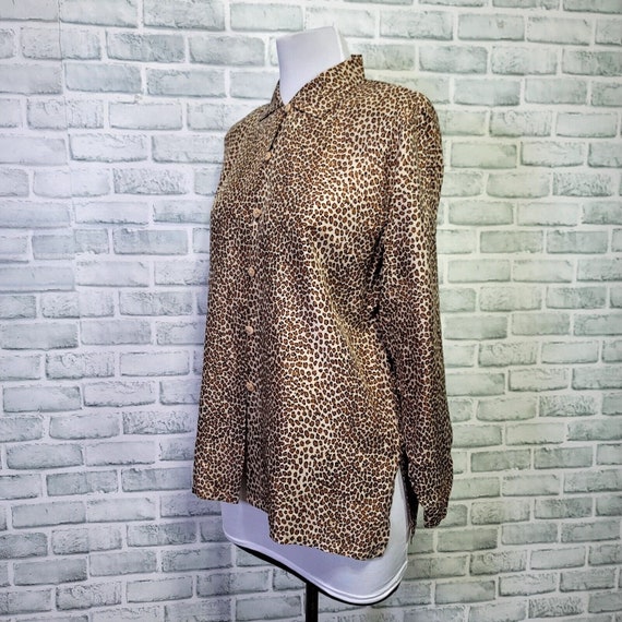 Vintage 90s STUNT Womens M 100% Silk Leopard Long… - image 2