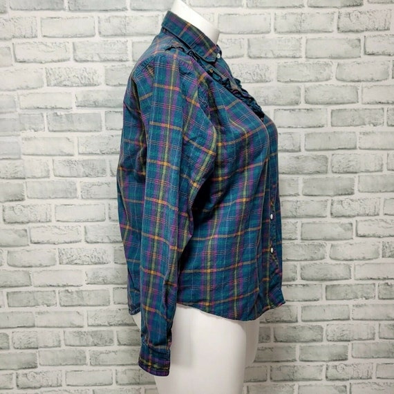 Vintage Via America Trails Plaid Ruffle V Hem Lon… - image 5