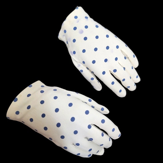 Vintage 50s 60s White Blue Polka Dot Short Cotton… - image 2