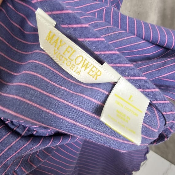 Vintage Mayflower Victoria Womens L Blue Pink Striped Cotton Victorian Nightgown View 5