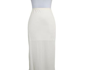 Vintage OLGA Nylon Half Slip Skirt Ivory Midi Sheer Lace Hem USA 80s Womens M
