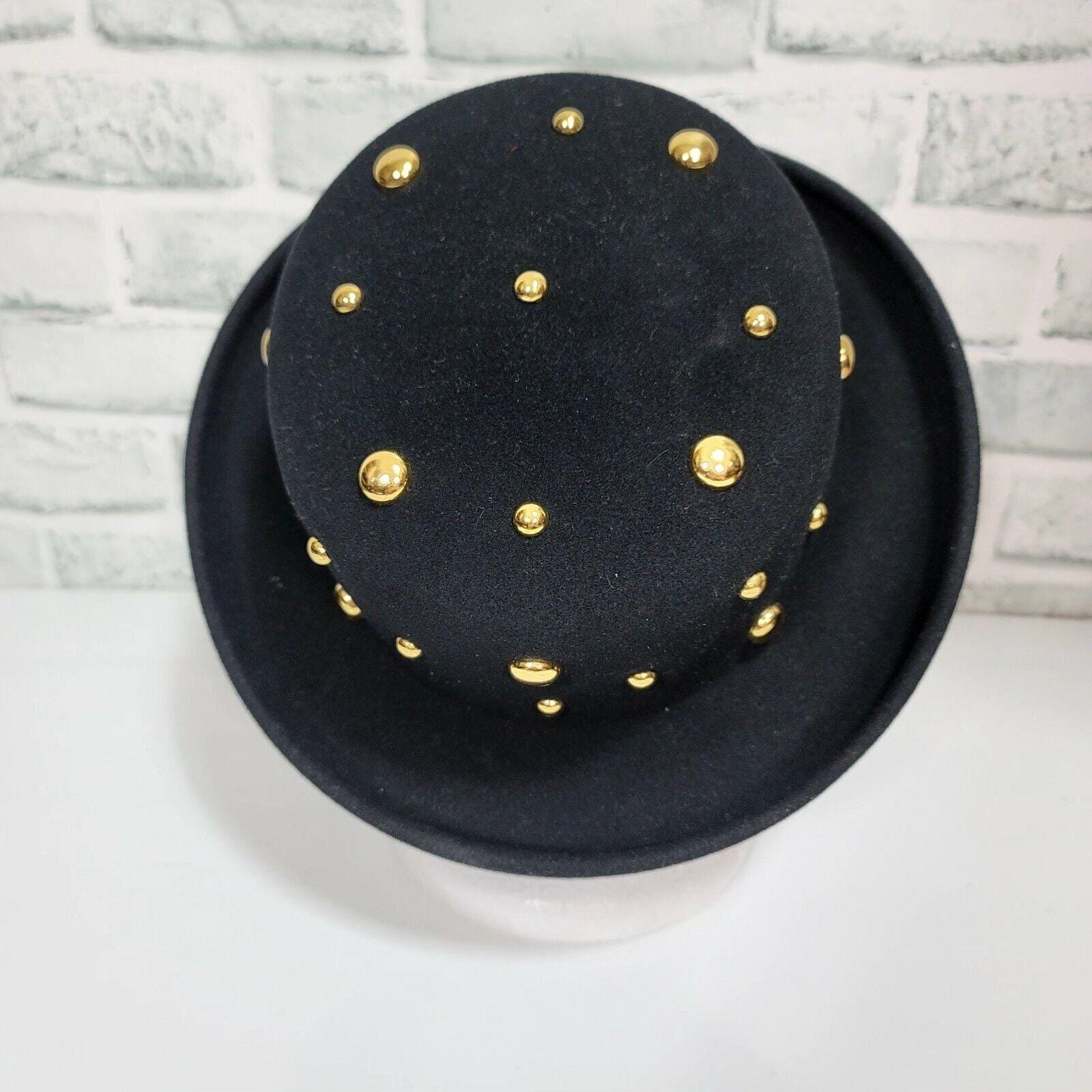 Vintage Black LiteFelt Wool Hat Gold Studded Steampunk Western Bowler Style USA Felt Steampunk Costume Bowlers/Derbies for sale | eBay main image 4