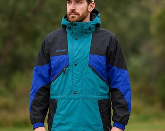 Vintage Columbia Jacket Men's M F5 90s Colorblock Pullover Ski