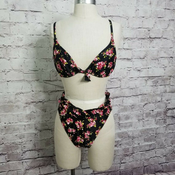 Vintage 80s 90s Floral High Cut Leg High Waist Flo