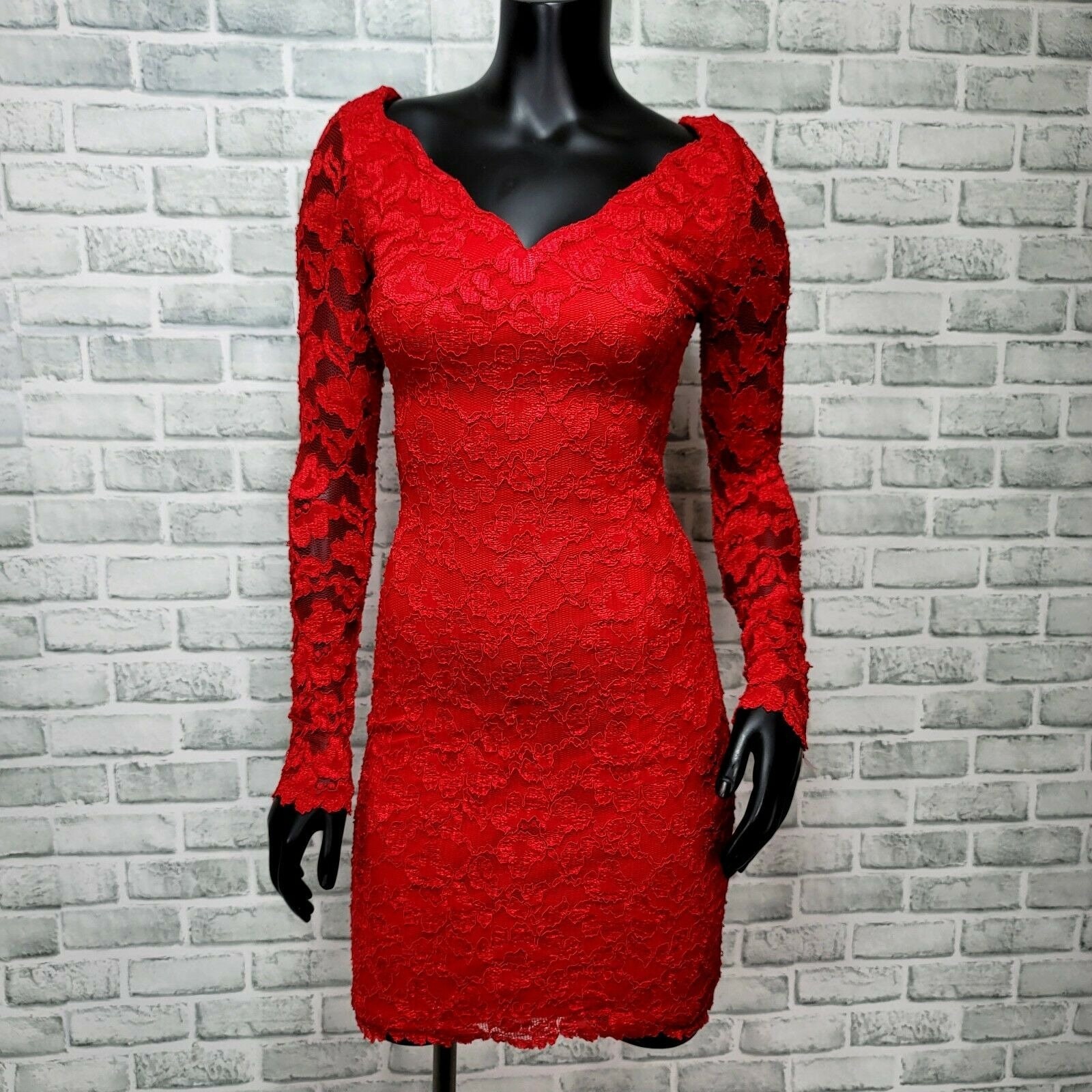 Mini red cheap lace dress