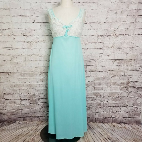 Vintage 60s Blue Hollywood Glam Nightgown Boudoir… - image 1