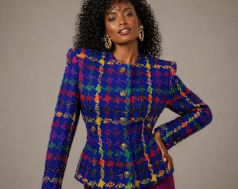 Vintage Herbert Grossman Colorful Bouclé Tweed Jacket USA Designer 80s Blazer