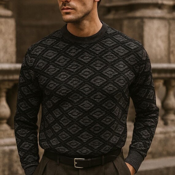 Pronto Uomo Firenze Italy Wool Blend Sweater L 52 Geometric  display picture 3