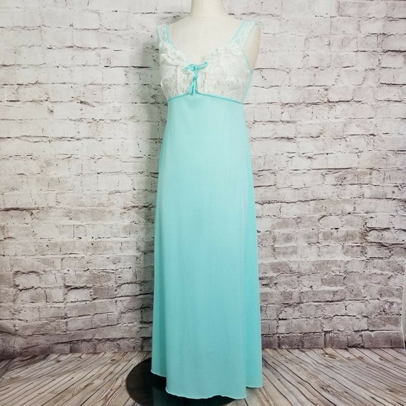 Vintage 60s Blue Hollywood Glam Nightgown Boudoir… - image 4