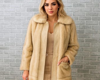 Vintage Lilli Ann London Leathers Cream Blonde Faux Fur Suede Coat 70s Mod Glam