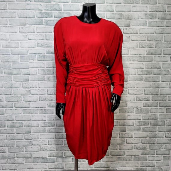 maggy london ruched waist dress Maggy London Stretch V-Neck 3/4 Sleeve Belted Waist Ruched Sheath Dress