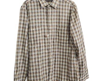 Vintage 70er 80er Jahre Jandy Place Kariertes Button Up Hemd Herren L 16 / 16.5 Braun Beige Korea