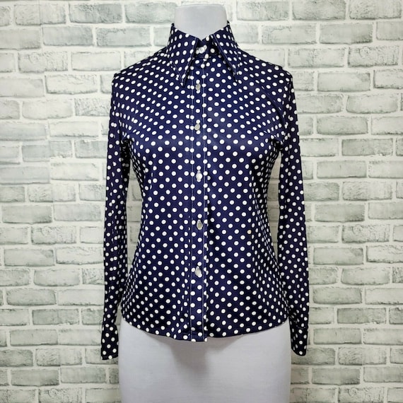 Vintage 80s Personal Leslie Fay Size L Navy Polka… - image 1