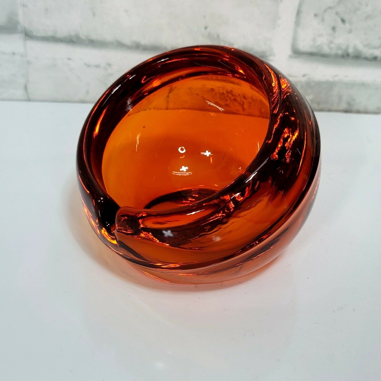 Vintage 60s Viking Glass Orange Orb Half Dome Ashtray Mid Vintage 60s Viking Glass Orange Orb Half Dome Ashtray Mid