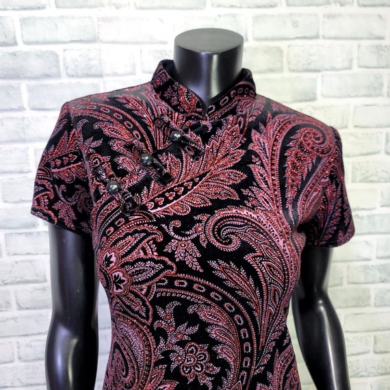 Vintage 90s Sheri Martin Black Red Velvet Glitter… - image 3