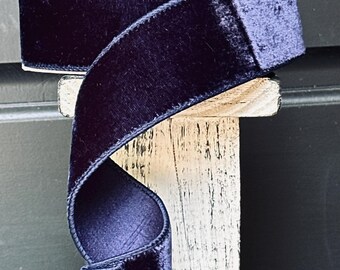 2.5 inch navy blue velvet Farrisilk ribbon, wired designer holiday ribbon, luxury blue velvet Christmas ribbon, 10 yards